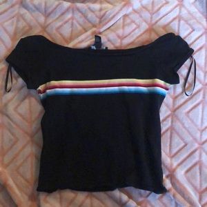 Off shoulder rainbow stripe top